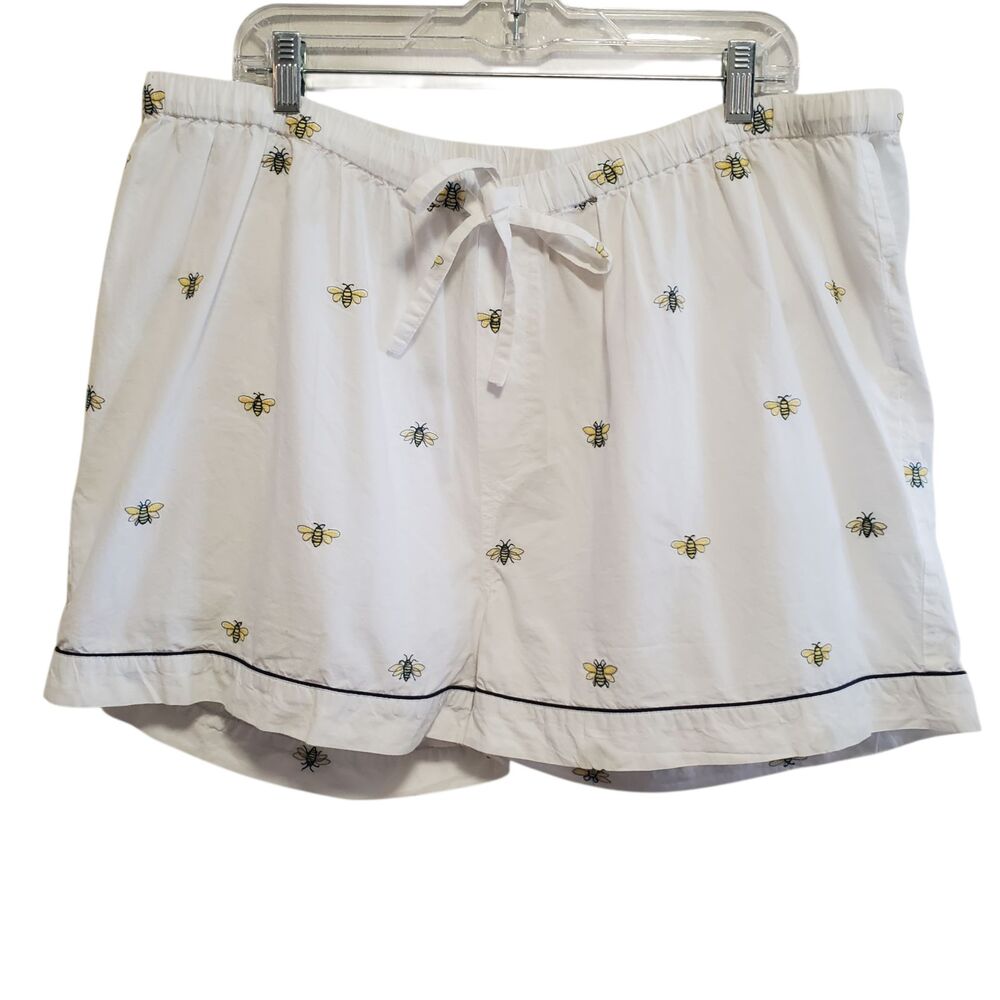 Printfresh Bee Print Embroidered Pajama Shorts Organic Cotton Lounge Sleep 1X